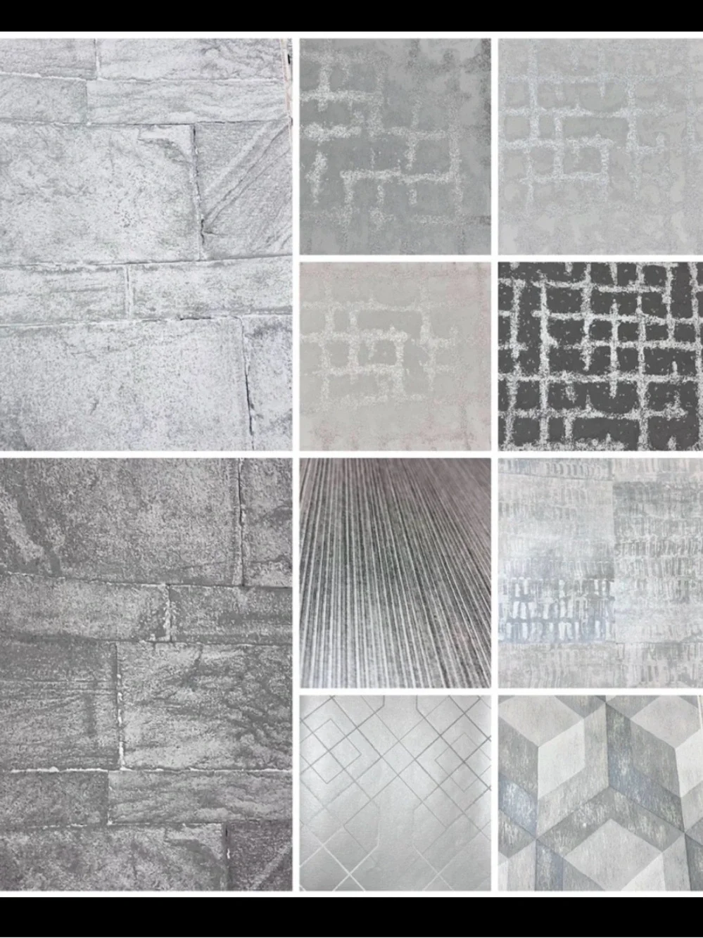 10 Assorted Designer Shiny Gray & Silver Textured DIY Wallpaper Sample Sheets
